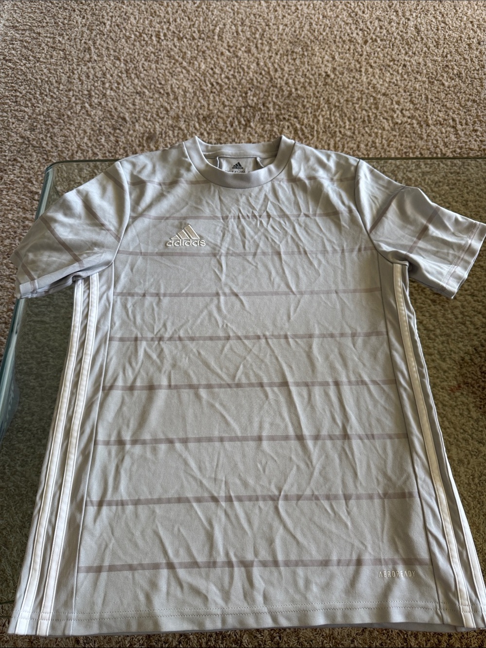 adidas youth White Crew Neck Athletic Jersey aeroready like new condition